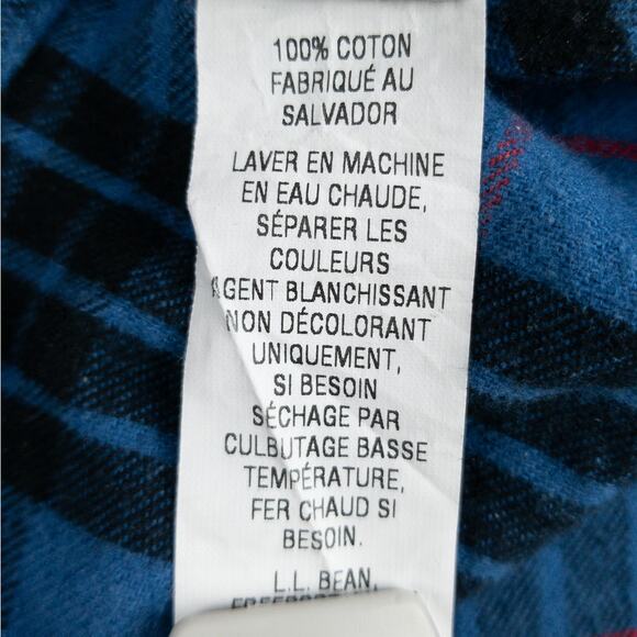 LL Bean Flannel Shirt Men's Small Traditional-Fit Plaid Blue Black Plaid Cotton - Picture 9 of 12